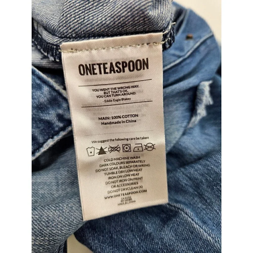 New One Teaspoon Ranch Denim Jumpsuit Girls Kids 5-6 Prophecy Blue Long Sleeve